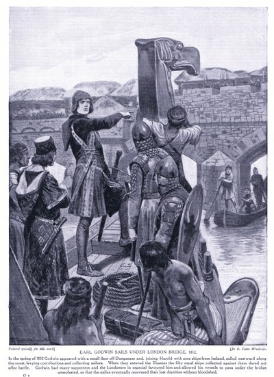 Il conte Godwin naviga sotto il ponte di Londra AD1025, anni 